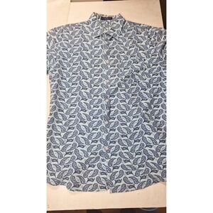 Alan Flusser Shirt Mens L  Paisley  Boho Bohemian Button Down Short Sleeve Blue